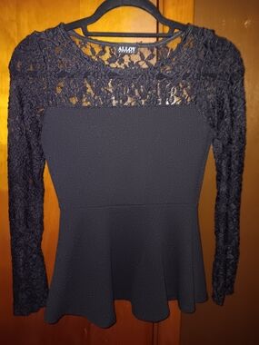 ALLOY Black Lace Peplum Top with Long Lace Sleeves